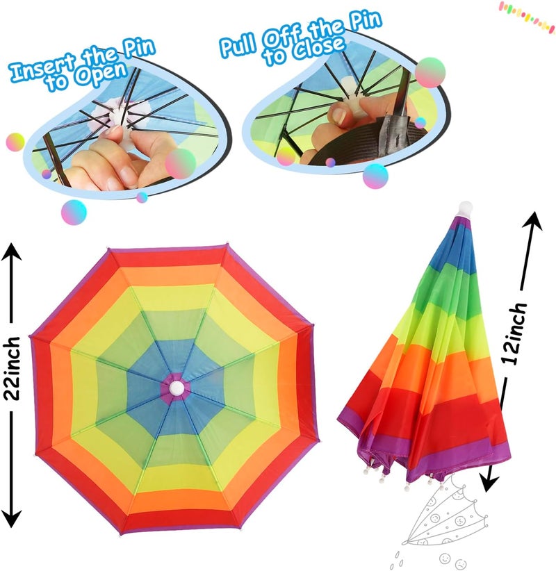Audaisyly Umbrella Hat, 2 Pack Colorful Party Hats Hands Free Umbrella, Adjustable Headband Fits Women Men Adults for Beach Fishing Gardening - Image 4